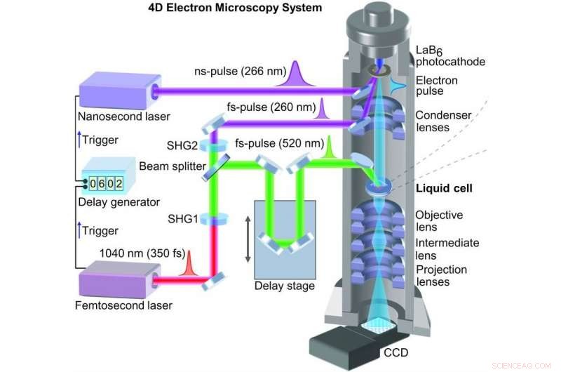 Integrated Pulsed Laser and Electron Gun Enable High-Speed Imaging of Nanoparticles in Liquid