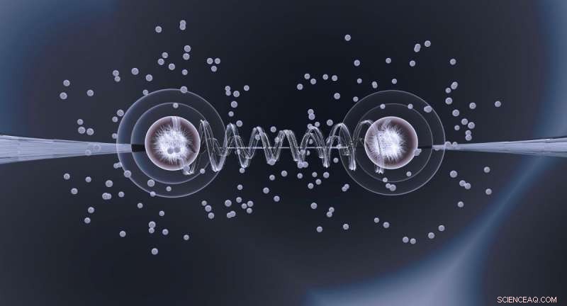 Glass Nanofiber Synchronizes Light Emission from Distant Atoms