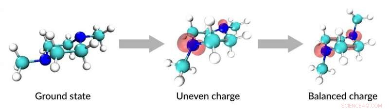 How Charge Transfer Distorts DMP Molecules: First Detailed Insight
