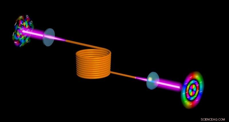 Wavefront Flipping Corrects Distortions in Multimode Optical Fibers