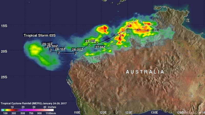 NASA’s IMERG Estimates 300 mm Rainfall from Tropical Cyclone 03S Over NW Australia