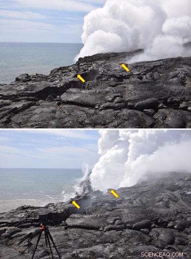 Hawaii Volcanoes: Cliffs Collapse, Halting Lava  Firehose  Flow