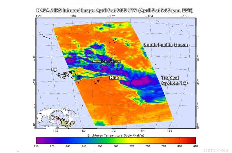NASA infrared imagery reveals wind shear unraveling Cyclone 14P