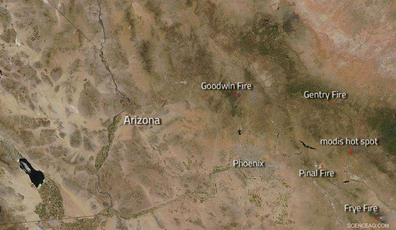 Arizona Wildfires: Modis Hot Spot Imaging Reveals Fire Activity