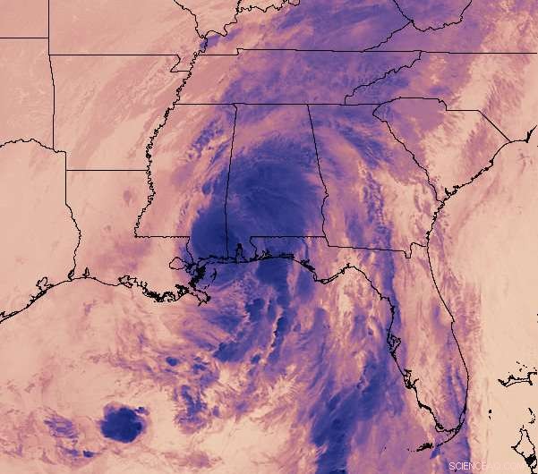NASA Satellites Capture Thermal Footprint of Hurricane Nate After Landfall
