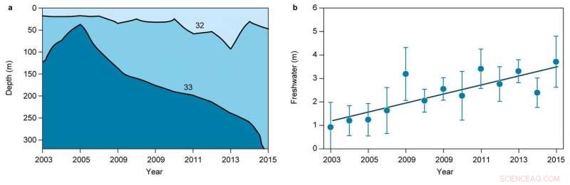 Melting Greenland Ice Sheets Lower Salinity of Surrounding Seas