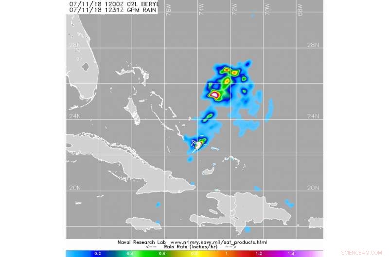 NASA s GPM Detects Heavy Rain from Beryl s Remnants in the Bahamas