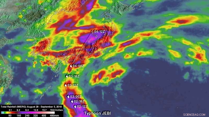 NASA Calculates Total Rainfall from Typhoon Jebi