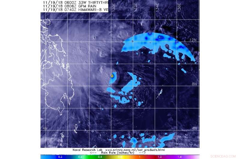 GPM Satellite Detects Light Rainfall on Eastern Side of Tropical Depression 33W