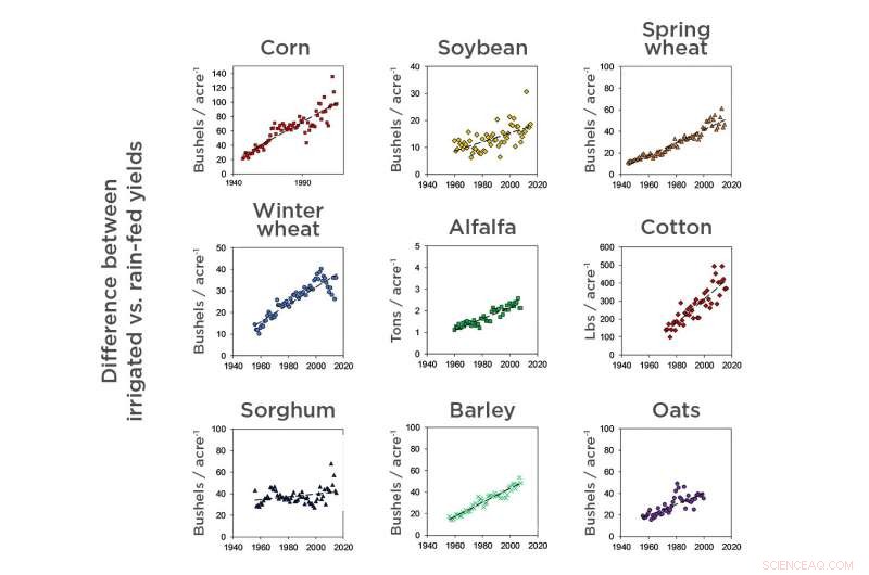 Growing Yield Gap: Irrigated vs. Rain-Fed Crops 1950‑2015