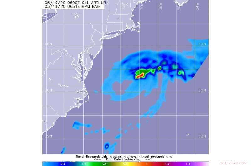 NASA Analyzes Heavy Rainfall Over Tropical Storm Arthur During Transition