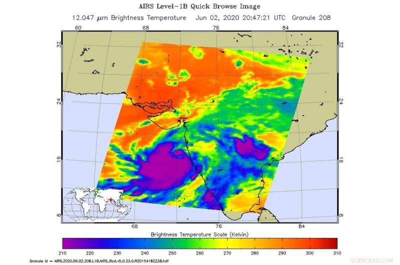 NASA Infrared Observations Reveal Strengthening of Cyclone Nisarga Before Landfall
