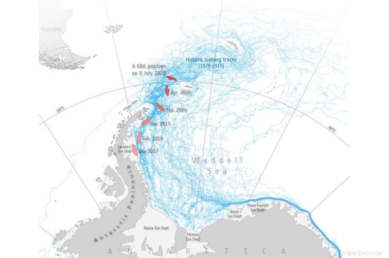 Three Years After Calving: Tracking Iceberg A‑68 s Journey