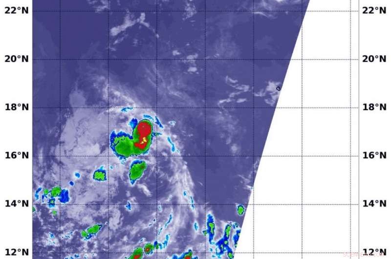 NASA Infrared Imaging Reveals Powerful Thunderstorms within Tropical Depression 6E