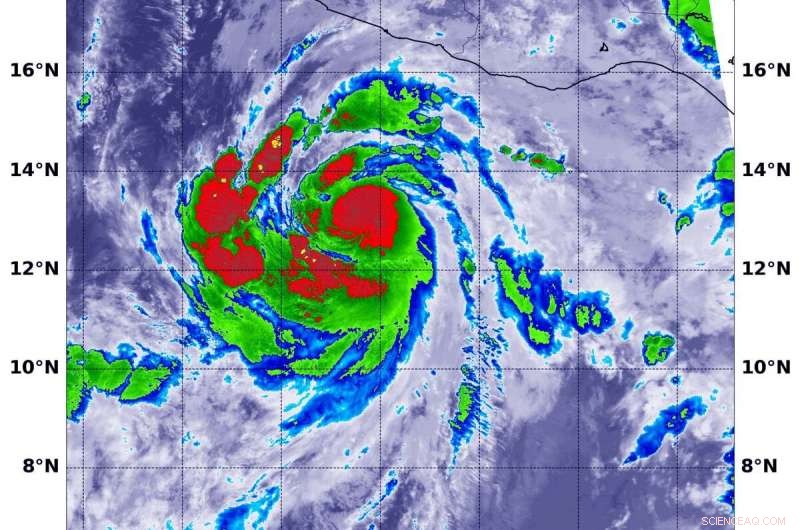 NASA Infrared Data Reveals Genevieve Intensifying into Hurricane