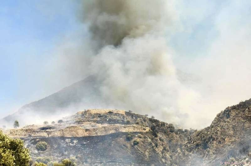 Wildfire Smoke Darkens Ancient Walls of Mycenae, Greece—Archaeological Site Remains Intact