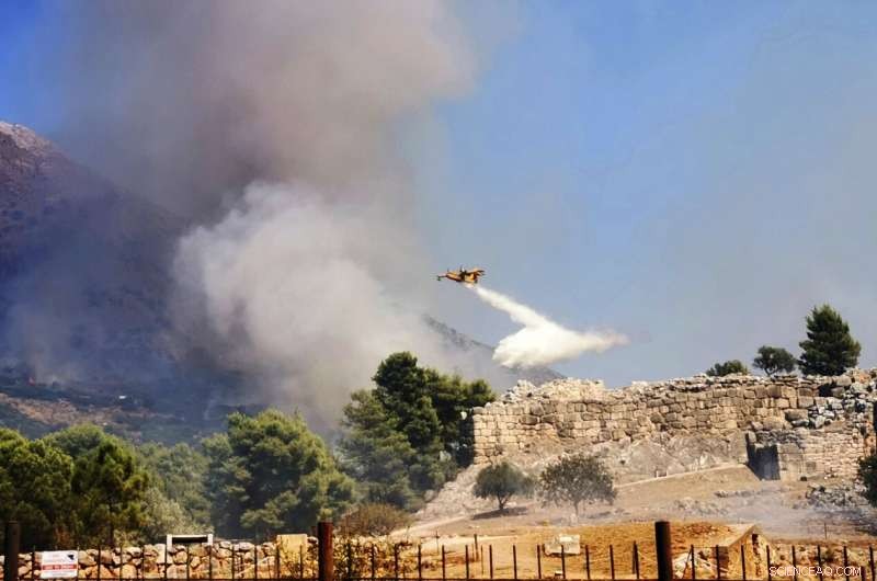 Wildfire Smoke Darkens Ancient Walls of Mycenae, Greece—Archaeological Site Remains Intact