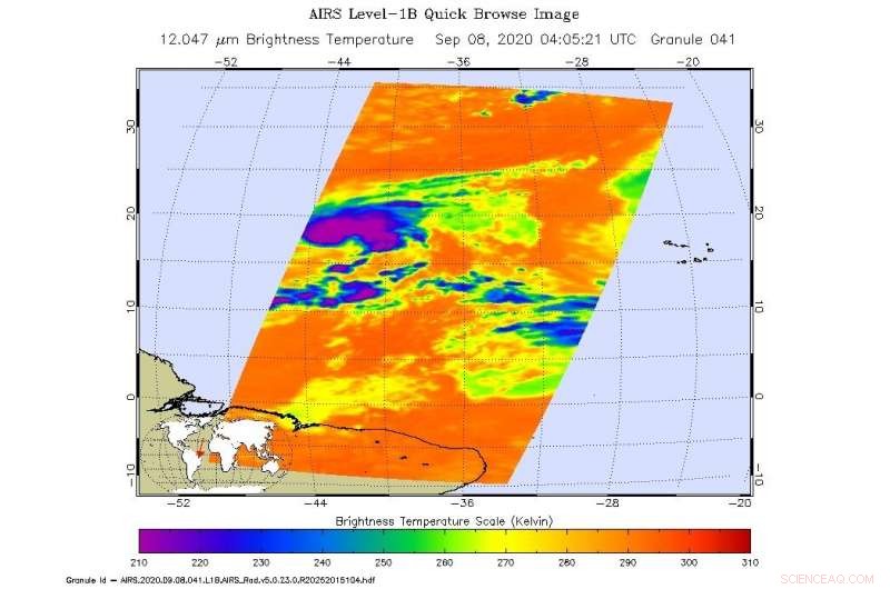 NASA Infrared Data Reveals Wind Shear Impacting Tropical Storm Paulette