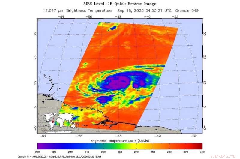 NASA Detects Coldest Cloud Tops on Hurricane Teddy’s Western Side via Satellite