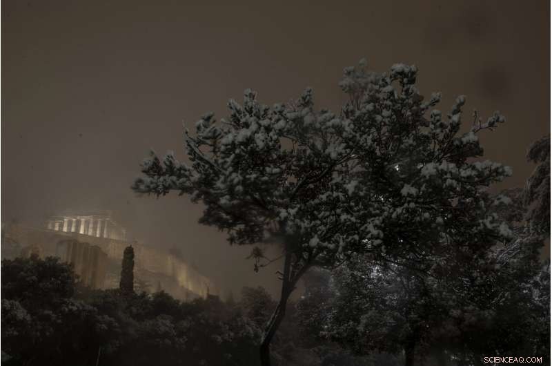 Rare Snow Covers Athens  Acropolis, Temporarily Halting Vaccinations