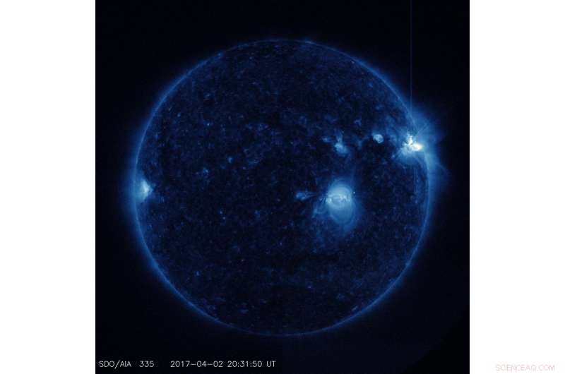 Solar Dynamics Observatory Records Trio of Powerful Solar Flares on April 2-3