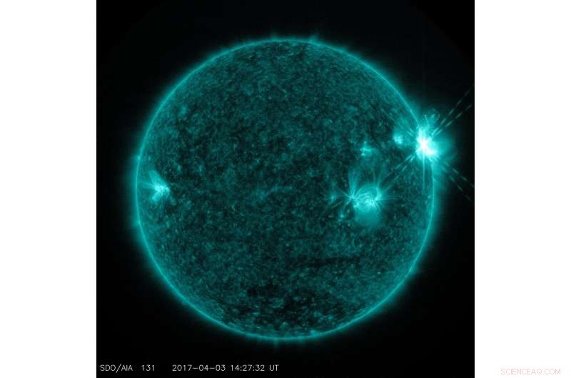 Solar Dynamics Observatory Records Trio of Powerful Solar Flares on April 2-3