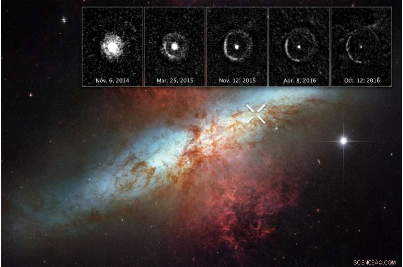 Hubble Discovers Expanding Light Echo Around M82 Supernova