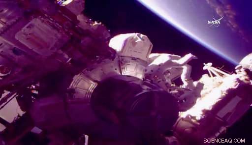 NASA Astronauts Conduct Spacewalk Days After Docking with the ISS