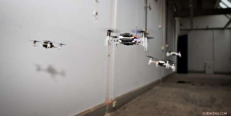 Tiny Drone Swarm Navigates Uncharted Terrains