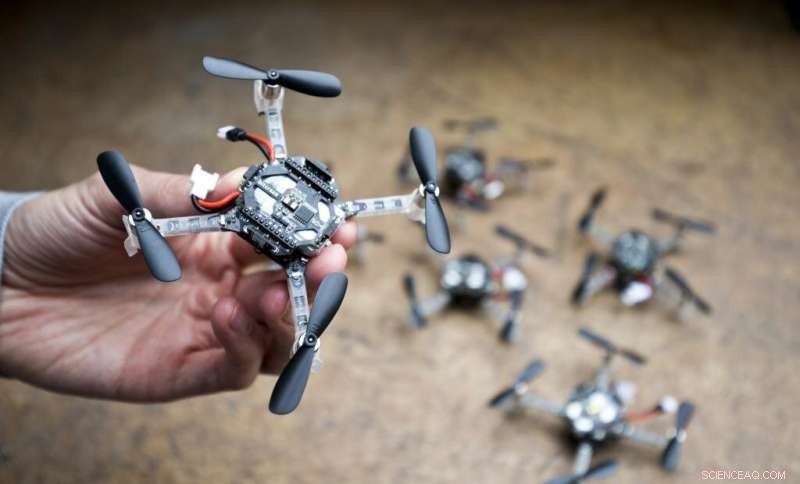 Tiny Drone Swarm Navigates Uncharted Terrains