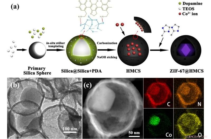 MOF-Functionalized Hollow Mesoporous Carbon Spheres: Dual-Function Electrocatalysts for Energy Conversion