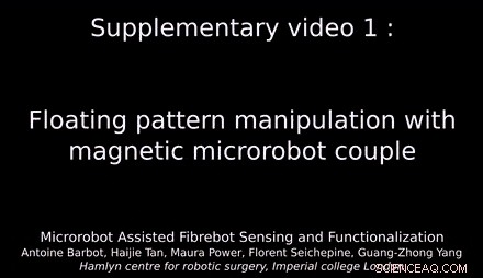 Precision Fiber Functionalization with Floating Magnetic Microrobots