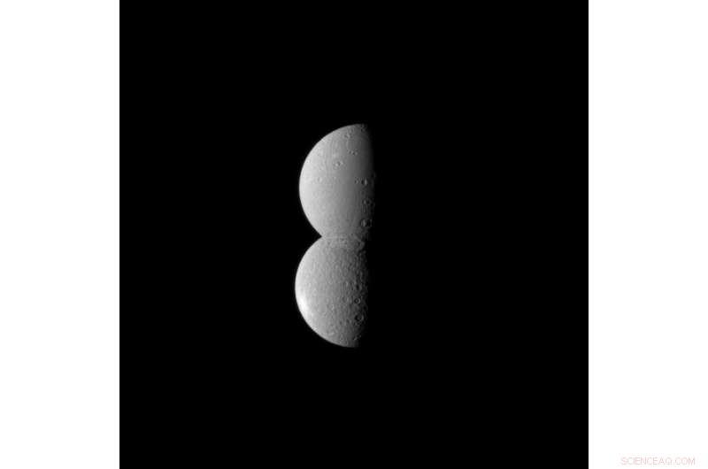 Saturn’s Moons Dione & Rhea Trick the Eye: A Stunning Cassini Perspective