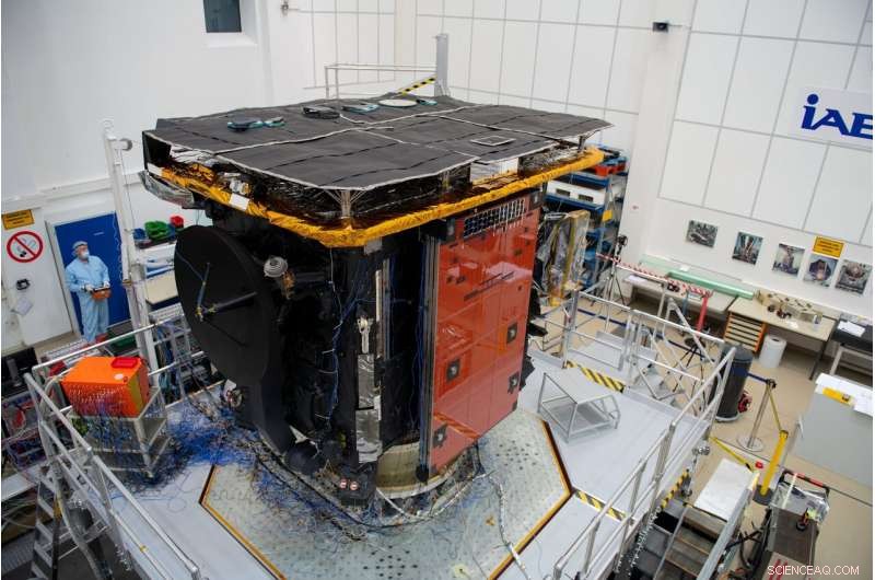 ESA’s Solar Orbiter Prepares for Data Links During Vibration Test at IABG Facility