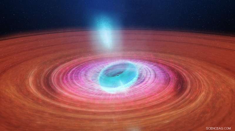 Spinning Black Hole Launches Light-Speed Plasma Jets into Space