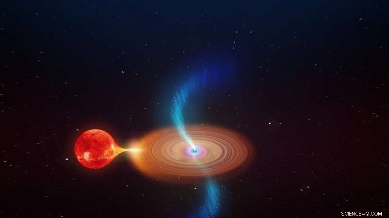 Spinning Black Hole Launches Light-Speed Plasma Jets into Space