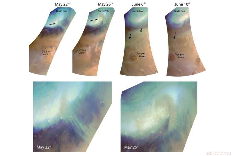 Mars Express Captures Dust Storm Swirling Over North Polar Ice Cap
