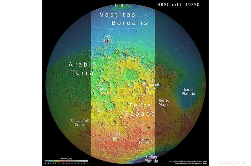 Mars Express Reveals Detailed Views of the Planet’s Northern Polar Cap and Cratered Terra Sabaea & Arabia Terra
