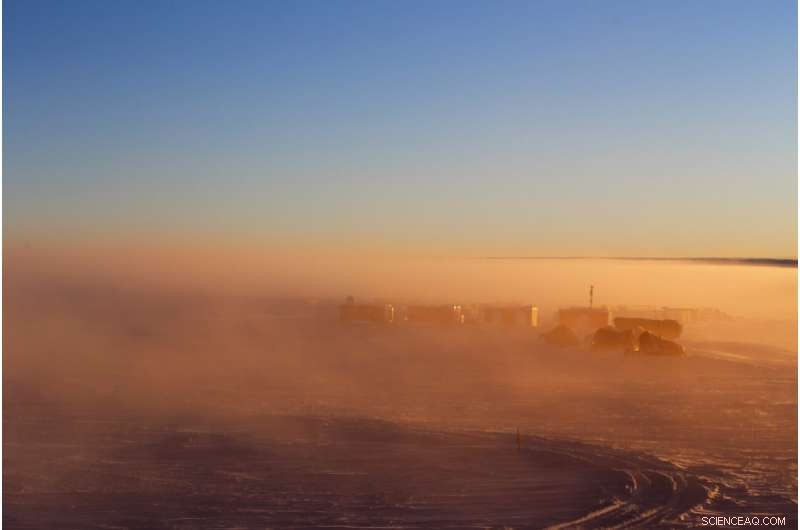 Antarctic Mist: Dawn Breaks Over Concordia Research Station