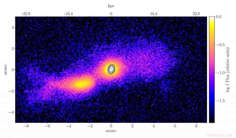 First Definitive Photo of a Powerful Relativistic Jet from Colliding Galaxies