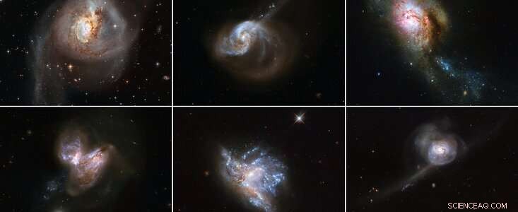 Hubble Reveals Six Spectacular Galaxy Mergers, Illuminating Star Formation