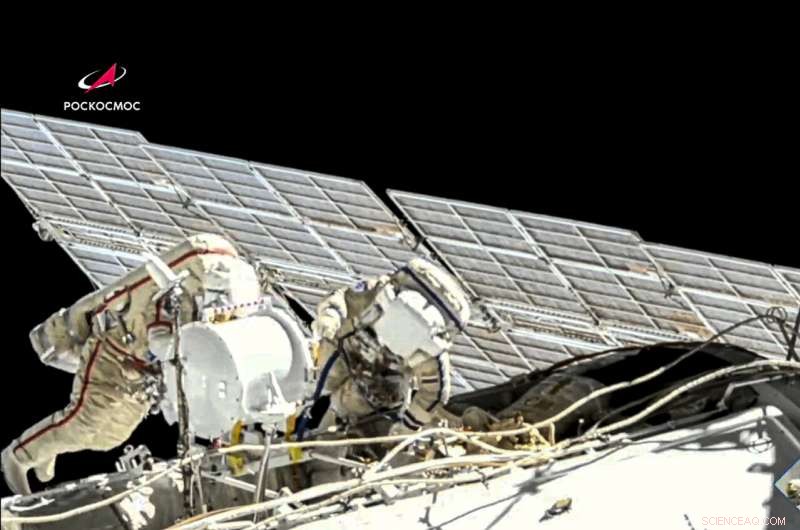 Russian Cosmonauts Oleg Novitsky and Pyotr Dubrov Conduct First ISS Spacewalk to Replace Batteries