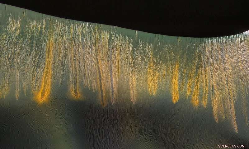 Glowing Sand Dune Erosion Revealed in Mars  Kaiser Crater by HiRISE