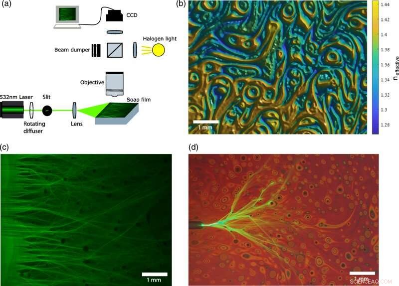 Experimental Observation of Branched Light Flow in Dish Soap Films