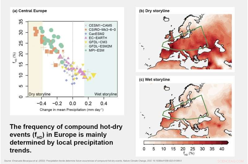 How Precipitation Trends Shape Future Drought‑Heat Wave Combinations in Central Europe