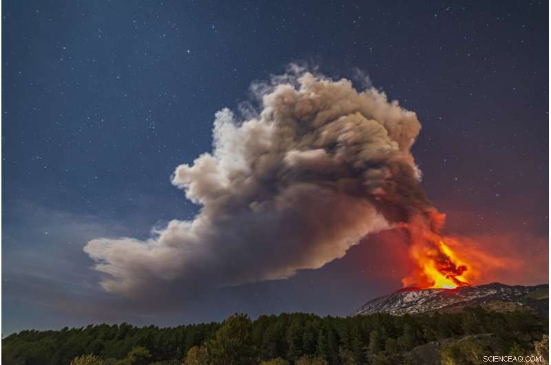 Mount Etna erupts, lighting up the sky with dramatic volcanic bolts