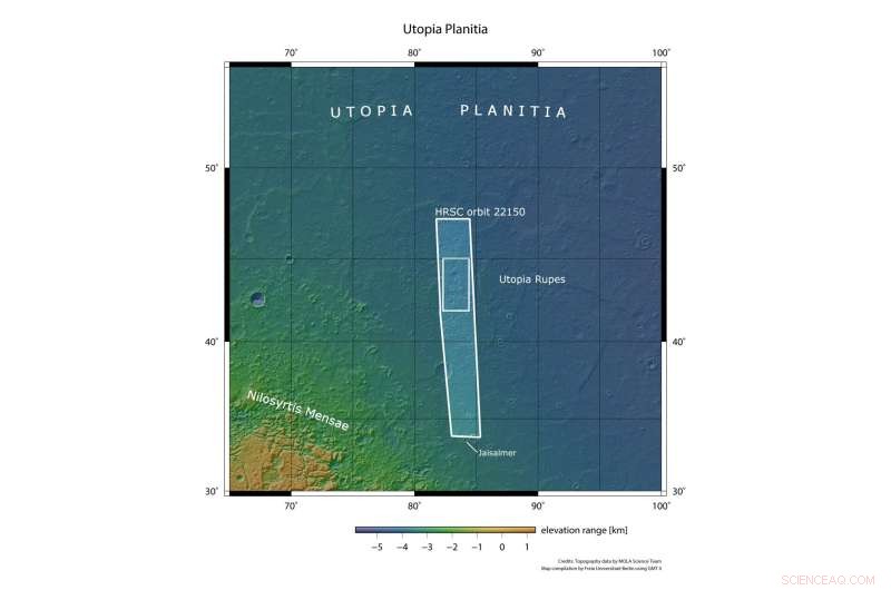 New ESA Mars Express images reveal ice features in Utopia Planitia basin