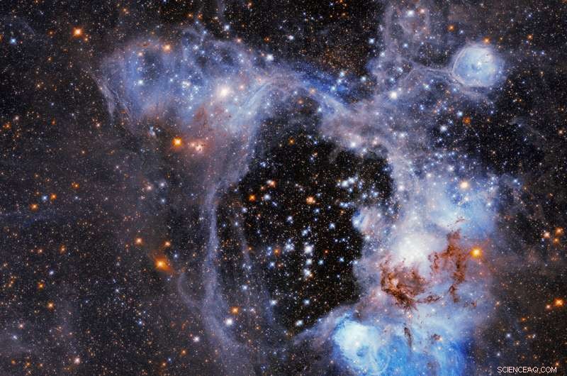 Hubble Image Reveals Superbubble Sculpting the N44 Nebula