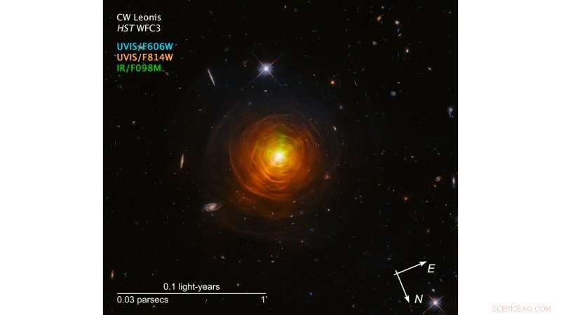 Hubble Space Telescope Captures the Intriguing Red Giant CW Leonis