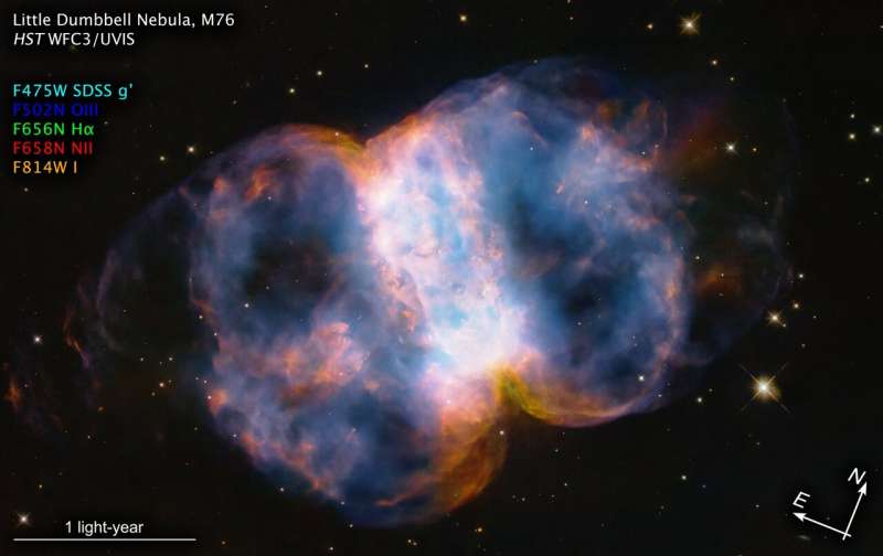 Hubble s 34th Anniversary: Exploring the Little Dumbbell Nebula